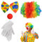 GUOYOU 4 Stück Clown Kostüm Accessoire, Clown Cosplay Zubehör-Set mit Bunte Lockenperücke + Clownsnase + Bunte Krawatte + Handschuhe, für Frauen Männer Karneval Cosplay Zirkus Party Requisiten