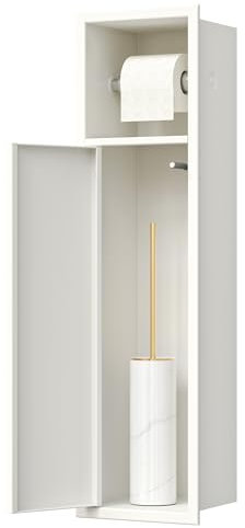 Neodrain Unterputz-Schrankmodul Edelstahl Badezimmerschrank Schmal Eingebaute Weiße Toilettenschrank mit Toilettenpapierhalter und Klobürstenhalter, 63 x 15 x 15 cm