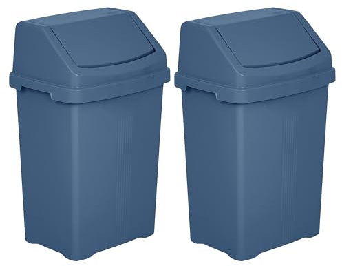 JMS we create smile (𝐒𝐞𝐭 𝐨𝐟 𝟐) Swing Bin Under Kitchen Cabinet Dust Storage Bin Food Grade Plastic Swing Top Waste Rubbish Garden Compost - Made in UK (Navy, Large (50 Litre))