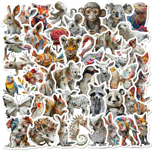 Mistree 50 Aufkleber Tiere Wald, Sticker Dschungeltiere, Zeitung Skulptur Tier zum Kleben, 4-5 CM