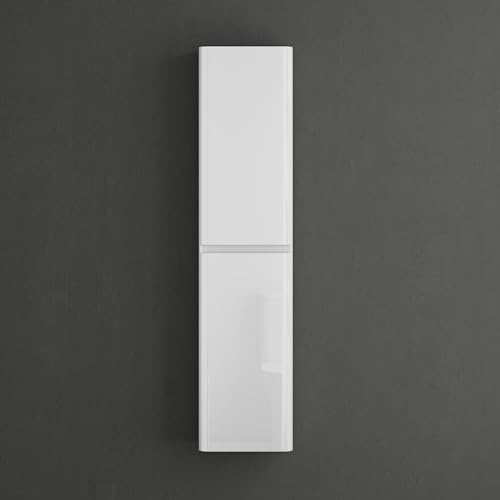 Mai & Mai Seitenschrank Badezimmerschrank mit 2 Türen und 4 Fächern | BTH: 35x20x150 cm, Hochschrank Badregal, Allzweckschrank in Glänzend Weiß Lucca