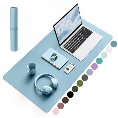 YSAGi Schreibtischunterlage, Mauspad mit Leder und Rutchfeste Wildleder, Multifunktionales Office Mousepad Laptop Schreibunterlage, Tisch-Schutz Unterlage für Büro/Home-Office (Eisblau, 80x40cm)
