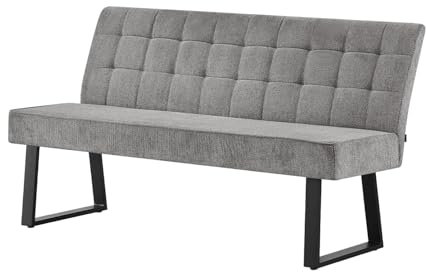 DUBI Möbel Sitzbank Emma, Esszimmerbank 160 cm mit Rückenlehne gepolstert mit Federkern für Esszimmer, Flur, Garderobe mit Metallgestell, modern Design, Grau, 21301-160-KI454-01