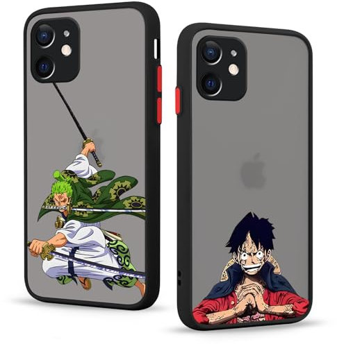 2 Pack Phone Case For iPhone 16 6.1 inch, Anime Luffy Gear 5 Nika Zoro Sun God Cartoon Manga Pattern Shockproof Soft Aesthetics Design Full lens Protection Cover for Children Boy Girl, Black