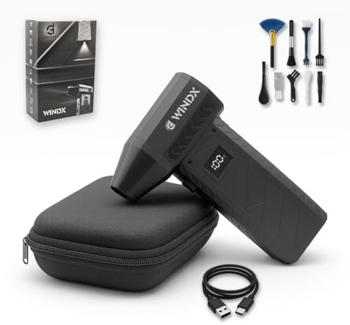 Wind x Mini souffleur d'air comprimé premium batterie, ultra puissant air duster, étui transport rigide, 10 000mah, usb-c, leds, nettoyage dépoussiérant pc, voiture, meubles, barbecue, detailling 2025