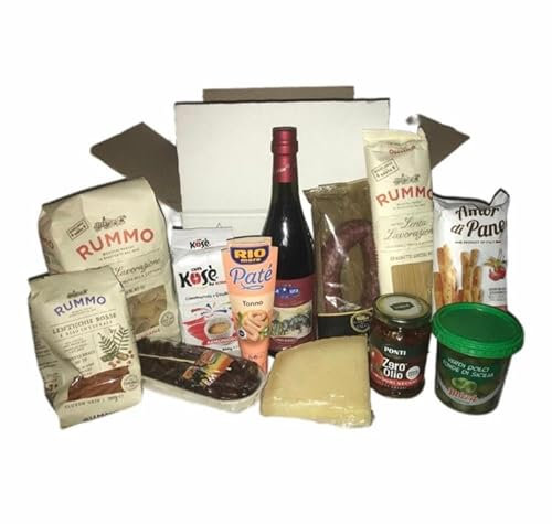 Box Regalo Alimentari con 12 Prodotti, con Salumi, Formaggi, Frutta Secca, Pasta, Caffè e Tanto Altro