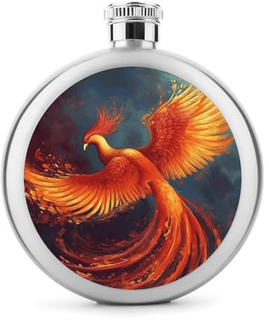 Orange Red Phoenix Hip Flask 304 Stainless Steel Hip Flask Portable Wine Flasks Leakproof Whiskey Flasks for Drink Bar BBQS And Traveling,Capacity 5 Oz