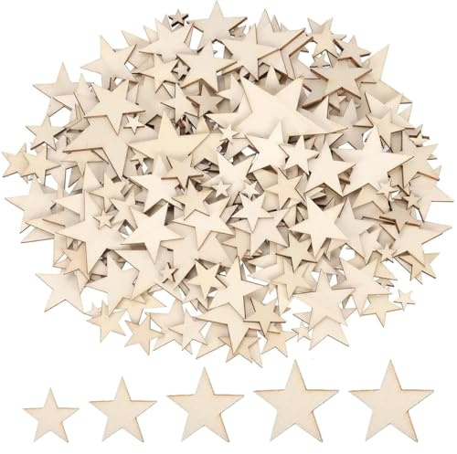 AEKZOX 100 Stück Holzsterne zum Basteln und Dekorieren | Ideal als Weihnachts-Deko, Tischdeko, Streudeko | 4 verschiedene Größen (1 cm bis 2 cm) (naturfarben)
