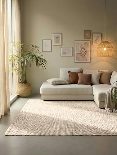Hanse Home Jaipur Juteteppich - Natur Wohnzimmerteppich aus 100% Jute, Handgewebt & Natürlich - Robust & Pflegeleicht - Boho Naturfaser Jute Teppich für Wohnzimmer, Schlafzimmer - Weiß, 60x90 cm