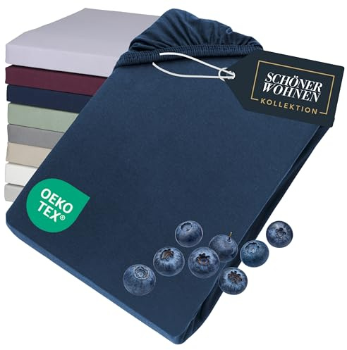 SCHÖNER WOHNEN Spannbettlaken 90x200cm Blau bis 100x200cm - Luxus Spannbetttuch aus Jersey-Baumwolle Öko-Tex Bed Sheets - für Matratzen bis 30 cm Steg hoch & Boxspringbett – Bettlaken Kinder