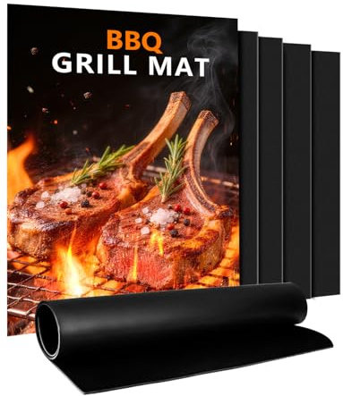 BBQ Grillmatte für Gasgrill, 5er Set Grillmatten Teflon Grillplatte,Antihaft Grill Matte Backmatte (50 * 40CM), Wiederverwendbar Grill Matten für Gasgrill, Verbesserter Backpapier PFOA-Fre