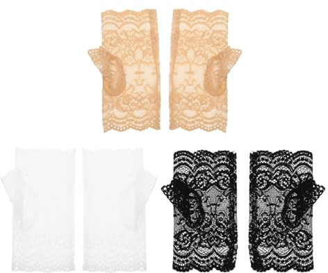 Abaodam Guantes de Protección Solar UV para Mujer 3 Pares Cortos de Encaje sin Dedos Resistentes al Desgaste para Conducción y Ciclismo al Aire Libre