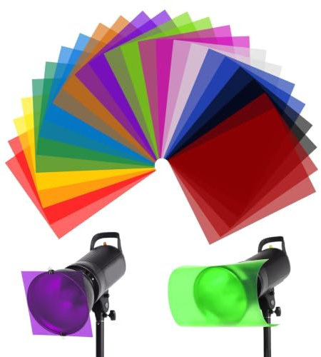 24 Stück A4 Lampenfarbfolie, 12 Farben Farbfilter | Hitzebeständige Farbkorrekturfolien 29,7x21cm für LED-Lampen. Farbfilter geeignet für Foto, Video, und DIY-Lichtgestaltung