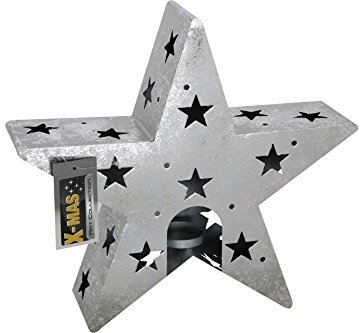 Deko Stern aus Metall mit Teelicht- Halterung Silber 49 cm