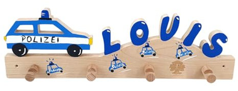 Kindergarderobe - Kleiderhaken Kinder - Holz mit Name (Polizei)