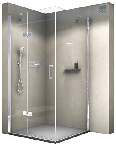 BERNSTEIN Duschkabine Eckdusche 8mm ESG Nano Echtglas Dusche mit 1 Drehtür mit Hebe-Senk-Mechanismus DX403, Tür-Front x Tiefe: 100x100cm, Duschabtrennung Einbau:Einbau Links