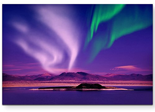 Paul Sinus Art Leinwandbilder | Bilder Leinwand 120x80cm Polarlichter über Bergen