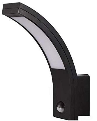 UKEW 10W LED Black Outdoor PIR Motion Sensor Curved Arc Wall Light Fitting Frosted Cover IP54 Weatherproof (Daylight 6000K)