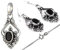 HOPLO Jugendstil Schmuck-Set: Silberanhänger, Kette, Ohrringe mit Kristall, Schwarz, 925er Silber, für Frauen, Unisex-Erwachsene