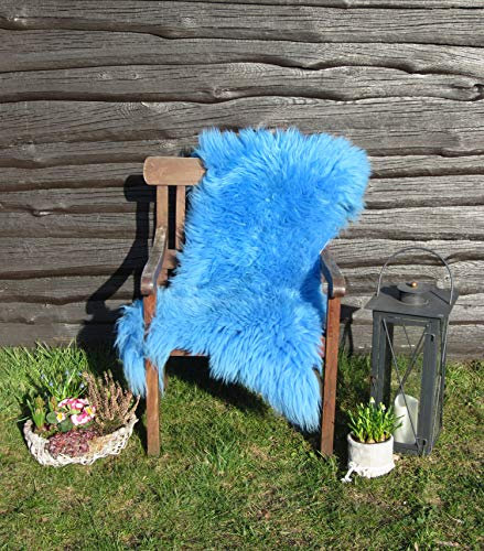Felltrade Merino Schaffell Lammfell echtes Fell in tollen Farben 120-130 cm ökologische Gerbung (blau)