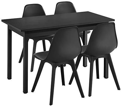 [en.casa] Essgruppe für 4 Personen - Esstisch Schwarz 120x60cm + 4 Stühle Schwarz Küchentisch Esszimmertisch Esszimmerstuhl