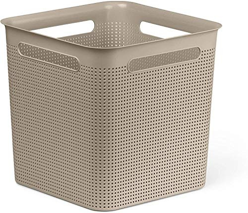 Rotho Brisen quadratische Aufbewahrungsbox 18l mit 4 Griffen, Kunststoff (PP) BPA-frei, cappuccino, 18l (29,1 x 29,1 x 28,1 cm)