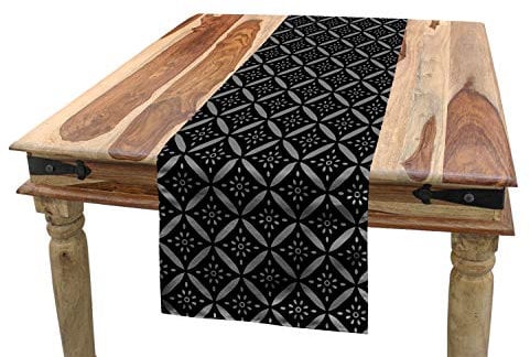 ABAKUHAUS viktorianisch Tischläufer, Retro Blumenaufbau, Esszimmer Küche Rechteckiger Dekorativer Tischläufer, 40 x 180 cm, Schwarz Grau