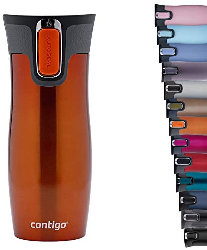 Contigo Thermobecher West Loop Autoseal, Edelstahl Isolierbecher, Reisebecher, Kaffebecher To Go, auslaufsicher, 100% dicht, hält bis zu 5h heiß/12h kalt, 470 ml, BPA frei, Tangerine