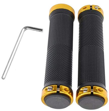 SuperglockT Ergonomische Fahrradgriffe Schraubgriffe rutschfeste Gummi Handgriff mit Aluminium Lock Fahrrad Lenkergriffe Set für MTB BMX Mountainbike Radsport (Gold)