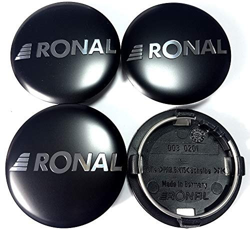 4X Original Ronal 64mm Nabendeckel Nabenkappe Schwarz Matt Center Cap Deckel Felgendeckel