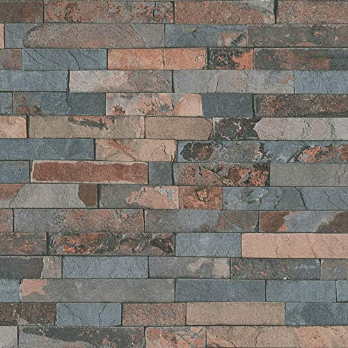 BRICOFLOR Papier peint pierre trompe l'oeil | Tapisserie brique gris & rouge | Papier peint tendance imitation pierre pour chambre d'enfant