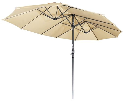 Angel Living 460x270cm Doppelsonnenschirm mit kurbel Groß Sonnenschirm Marktschirm für Terrasse,Balkon & Garten UPF 50+ Beige