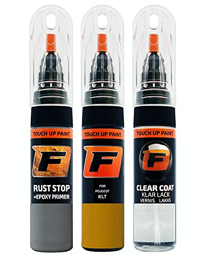 FIRANTO Lackstift Autolack Reparaturset für Peugeot KLT Jaune Faro - 3-in-1 Autolack Kratzer Reparaturstift 15ml Grundierung, Klarlack