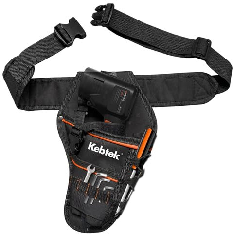 Kebtek Handscheren-Hängetasche, robuster Konstruktionswerkzeuggürtel für elektrische Gartenschere mit Batterietasche, Werkzeugtasche – verstellbar von 83 cm bis 106 cm (schwarz)