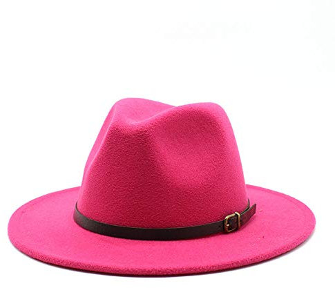 maozuzyy Fedora Trilby 56-60 cm Großer Damen Fedora Hut Gentleman Filzhut Herrenmode Herren Schwarz Weiß Gelb Jazz Hut-Rosa_Pink_Size_59-61Cm
