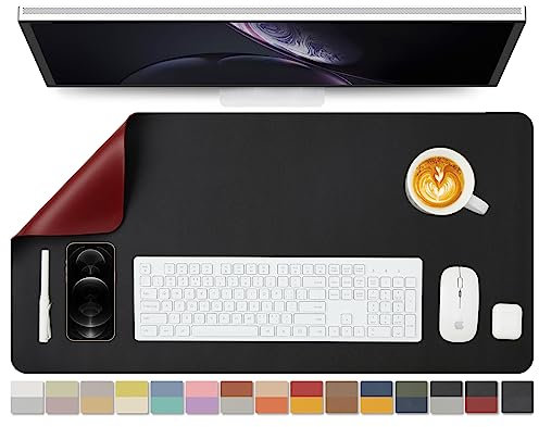 Doppelseitige Leder Wasserdichte Schreibtischunterlage für Büro und Zuhause - Ideal für große Mausunterlage und Schreibtischunterlagen auf Schreibtischen (Schwarz + Rot, 80x40 cm)