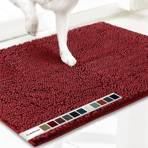 Muddy Mat® AS-SEEN-ON-TV Highly Absorbent Microfiber Door Mat and Pet Rug, Non Slip Thick Washable Area and Bath Mat Soft Chenille for Kitchen Bathroom Bedroom Indoor and Outdoor - Red Large 35X24