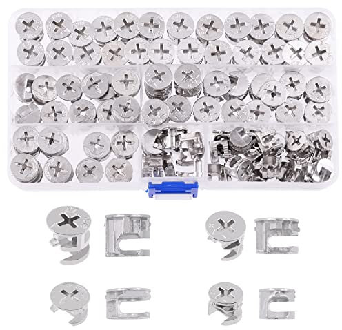 Mardatt 100 Pcs 4 Size Furniture Connecting Cam Lock Assortment Kit, Heavy Duty Locking Cam Fitting Lock Nut Connectors for Cabinet Drawer (11.8*10/14.6*11.5/14.7*13.5/14.5*9.5mm)