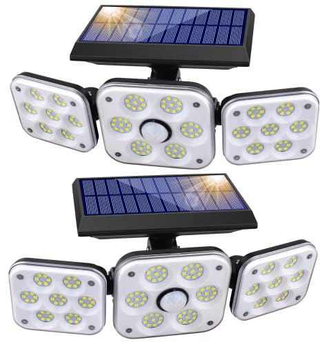 Lot de 2 Lampes Solaires Exterieur Detecteur De Mouvement, SMY Lumiere Solaire Exterieur 3 Têtes 138 LED IP65 Étanche Projecteur Solaire Extérieur De Sécurité avec 3 Modes pour Jardin Cour