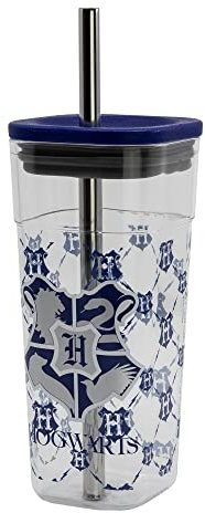 Stor Vaso Cube Alto de plástico con Pajita de Acero Inoxidable - 540 ml de Harry Potter