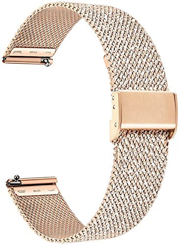 Aliwisdom Universel bracelet montre connectée 18mm 20mm 22mm watch strap, Smartwatch bracelet universelle Métal Acier inoxydable Maille Bracelets de rechange de à libération Rapide (18 mm, Or rose)