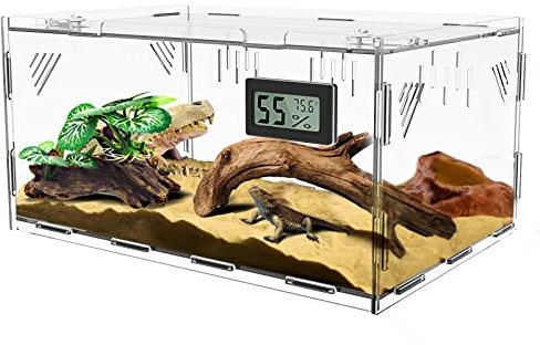 Terrario Reptiles, con higrómetro de Temperatura, 11.8 x 7.9 x 5.9 Pulgadas, Caja de cría de Reptiles, Tanque de Jaula de terrario para Insectos pequeños Reptiles, Oficina en casa