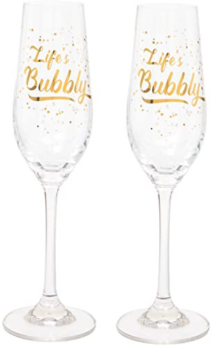 Maturi Set of Two 'Life's Bubbly' Champagne Flutes, 220ml, Gift Boxed
