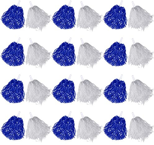 Cheerleading-Pompons, Metallfoliengriff, Cheer Squad Team, temperamentvoller Spaß für Party, Sport, Tanz, je 30 g, Blau, Weiß, 24 Stück