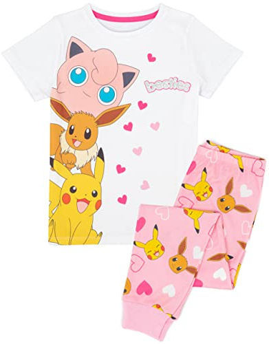 Pokemon Pyjamas Girls Kids Besties Character T-Shirt Trousers Pjs Set
