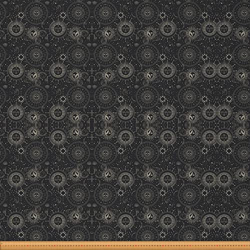 Bohemian Stoff Sonne Mond Polsterstoff Konstellationsstoff Meterware Sternenhimmel Dekostoff Weltraum Exotischer Stil Wasserdicht Stoff für Drinnen Draußen Schwarz 92 x 150 (HxB)