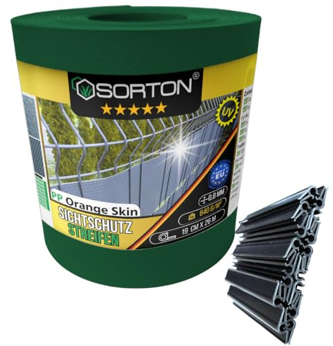 Sorton®- Sichtschutzstreifen für doppelstabmatten, Für Garten Zaun Hart PP Doppelstabmattenzaun Sichtschutz Zaun, Ideal für Paneelumzäunung Gartenzaun Sichtschutzstreifen 19 cm x 26 m - RAL6005