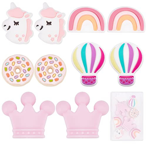 SUNNYCLUE Perles de Silicone Arc-en-Ciel Double Face Donut Perles Grandes Perles Grosses Entretoises pour la Fabrication de Bijoux en Forme de Licorne Perle de Silicone Stylo Port 35mm Grande Taille