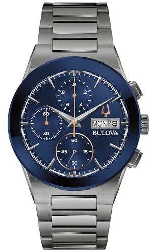 Bulova Men's Modern Millenia Chronograph 6-Hand Quartz Stainless Steel Watch, Day/Date, Edge to Edge Crystal, 41mm