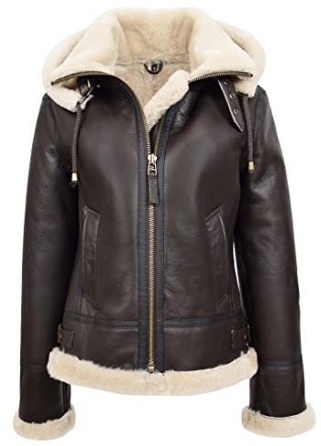 Divergent Retail DR248 Damen Echt Schaffell Winter Warm Jacke Braun, braun, 46